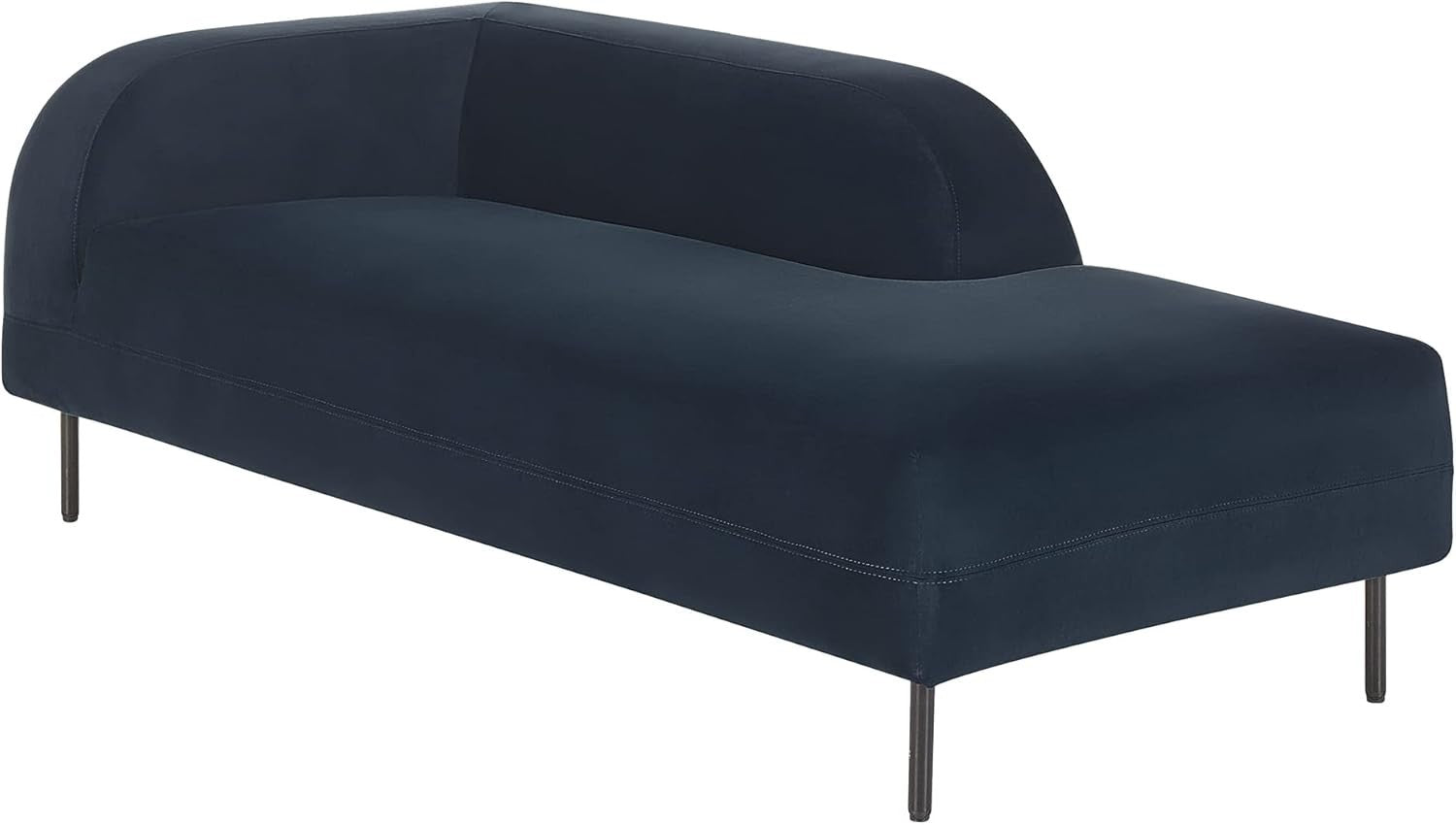 Soft Velvet Left Hand Chaise Lounge Navy Blue Retro Style with Cushion & Metal