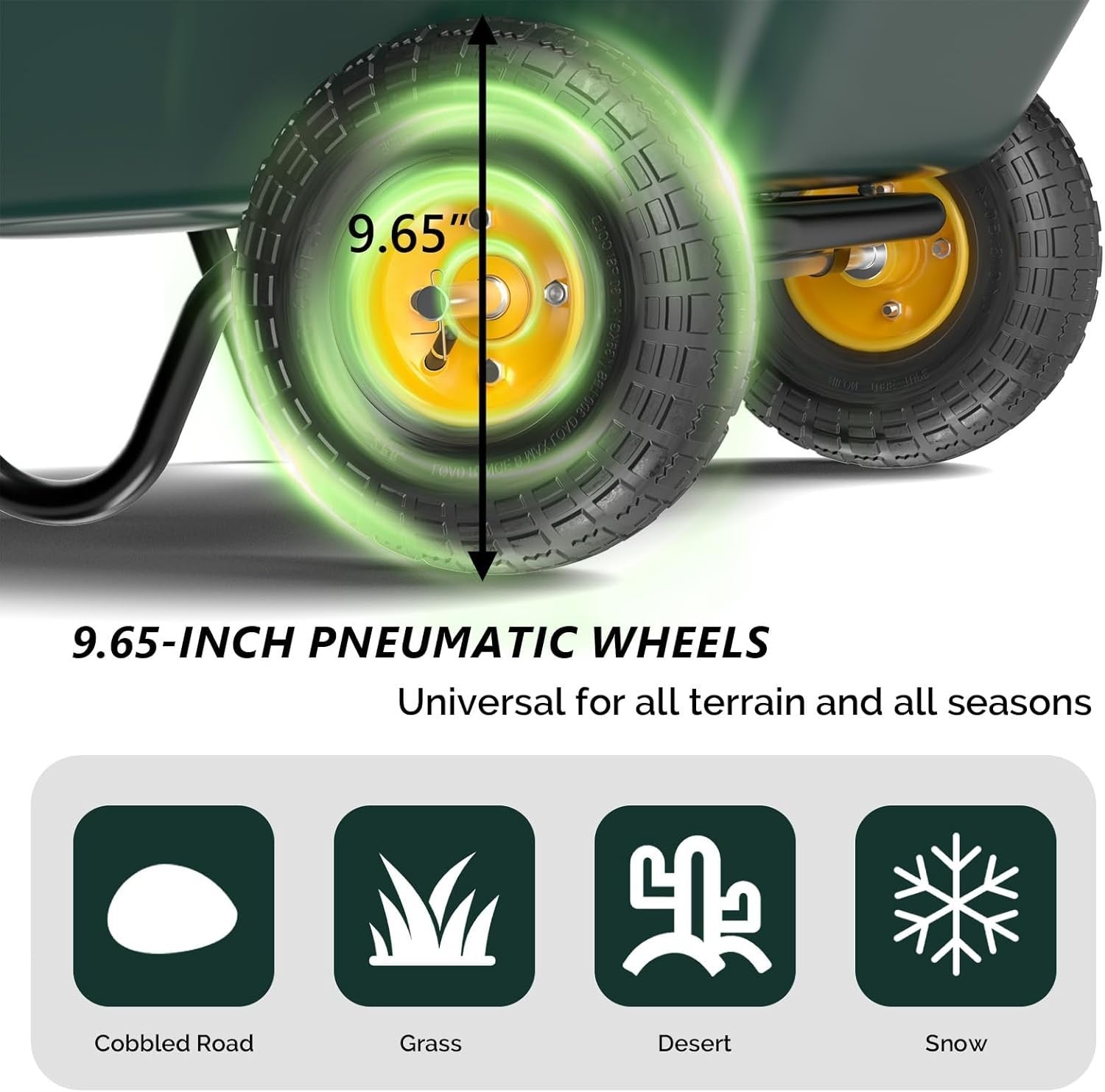 85L 2-Wheel Garden Wheelbarrow & Green Poly Cart w/ U Handle for 136kg Load