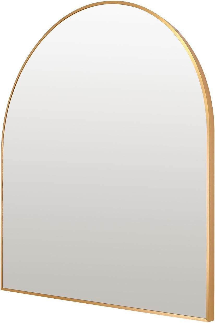 Gold Arched Wall Mirror 80x85cm Modern Thin Frame Overmantle Hallway