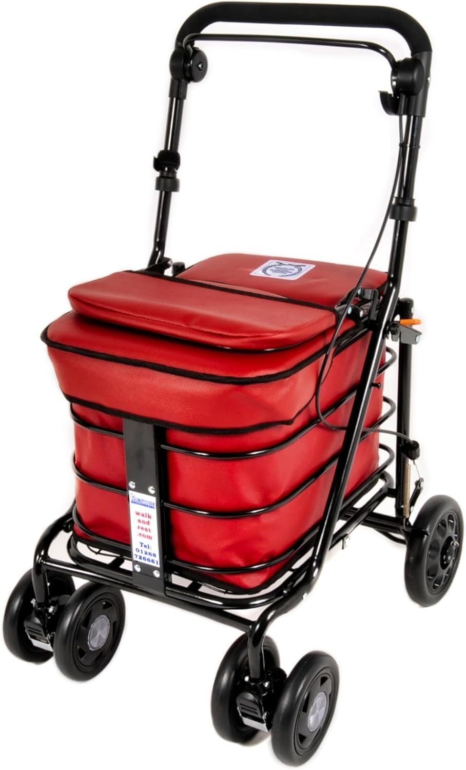 Premium 6 Wheel Mobility Shopping Trolley With Seat Backrest Red