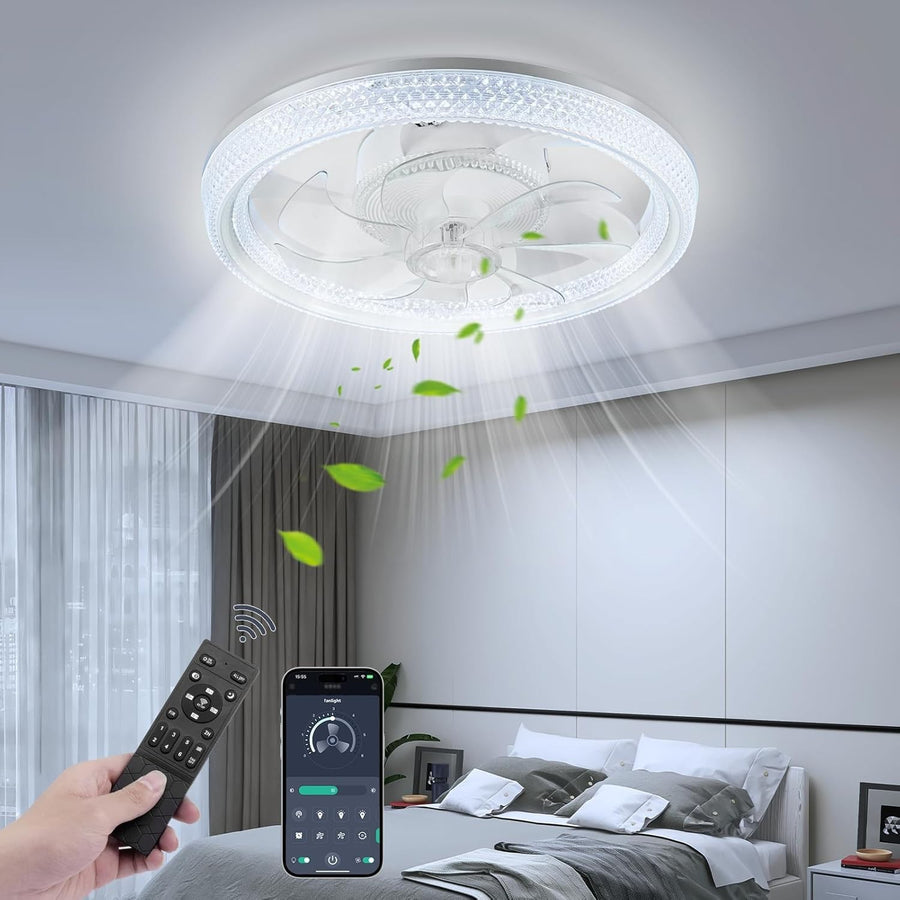 Litglobe 48CM Reversible Ceiling Fan with LED Light, 6-Speed, Dimmable, Quiet