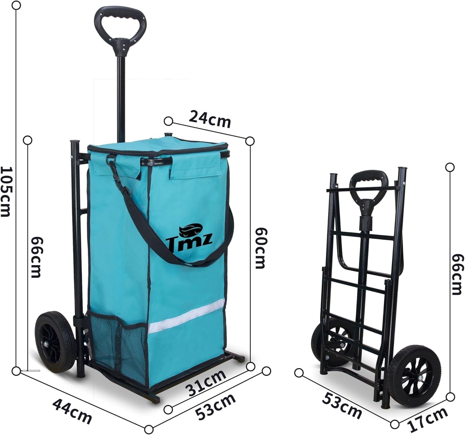 45L Folding Shopping Trolley Lightweight Grocery Cart Insulated Bag