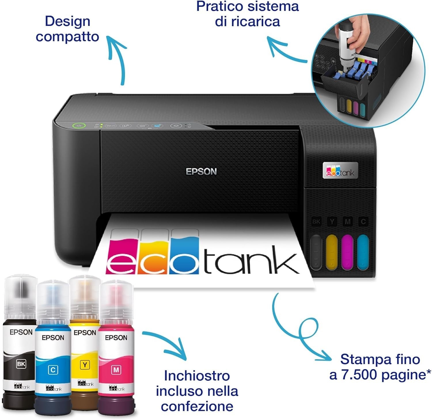 Black A4 EcoTank Inkjet Printer Wi-Fi Print Scan Copy High Yield