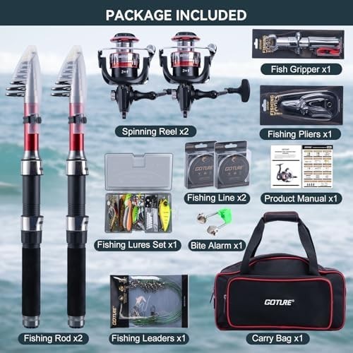 2-Piece Telescopic Fishing Rod & Reel Combo Kit with Bag & Accessories