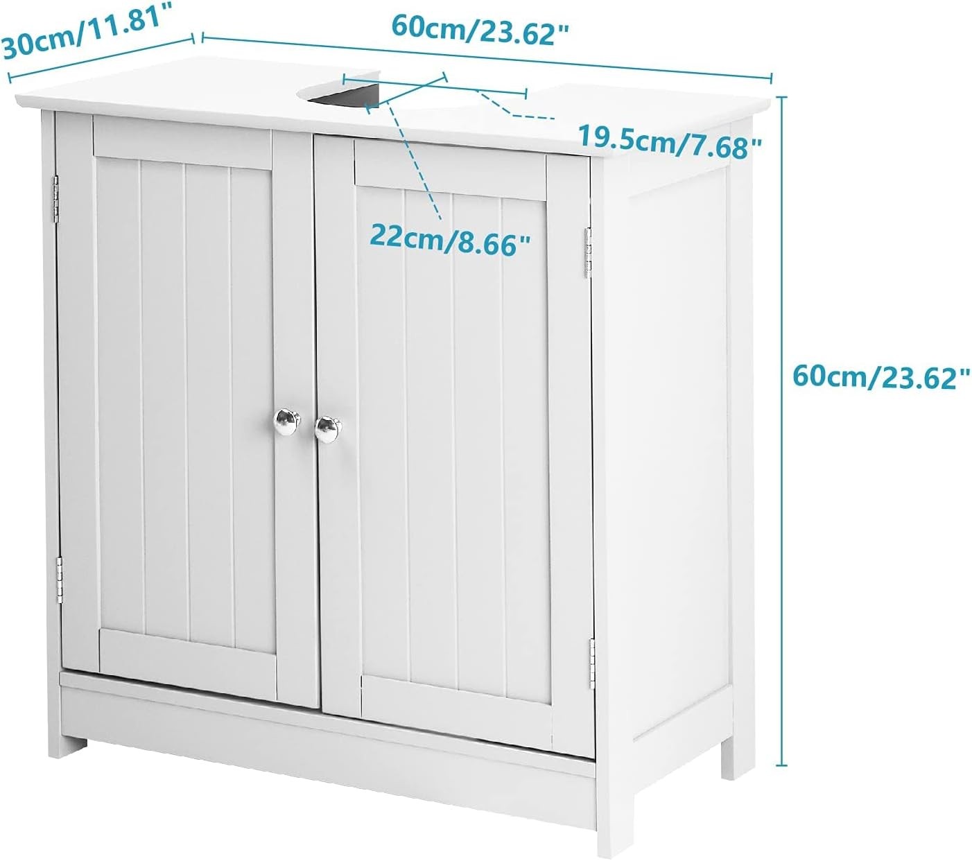 White Under Sink Bathroom Cabinet with Shelves Double Door Storage Unit