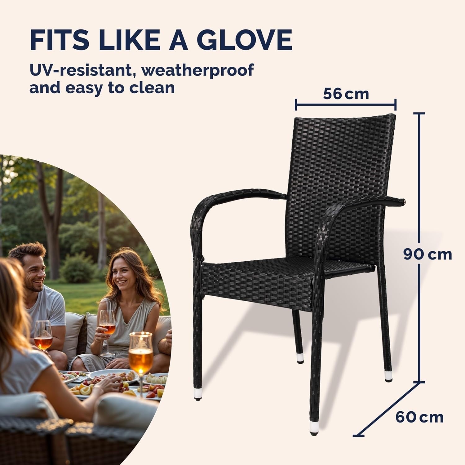 Black Rattan Garden Dining Chairs Set of 8 Stackable Weatherproof Patio Seats