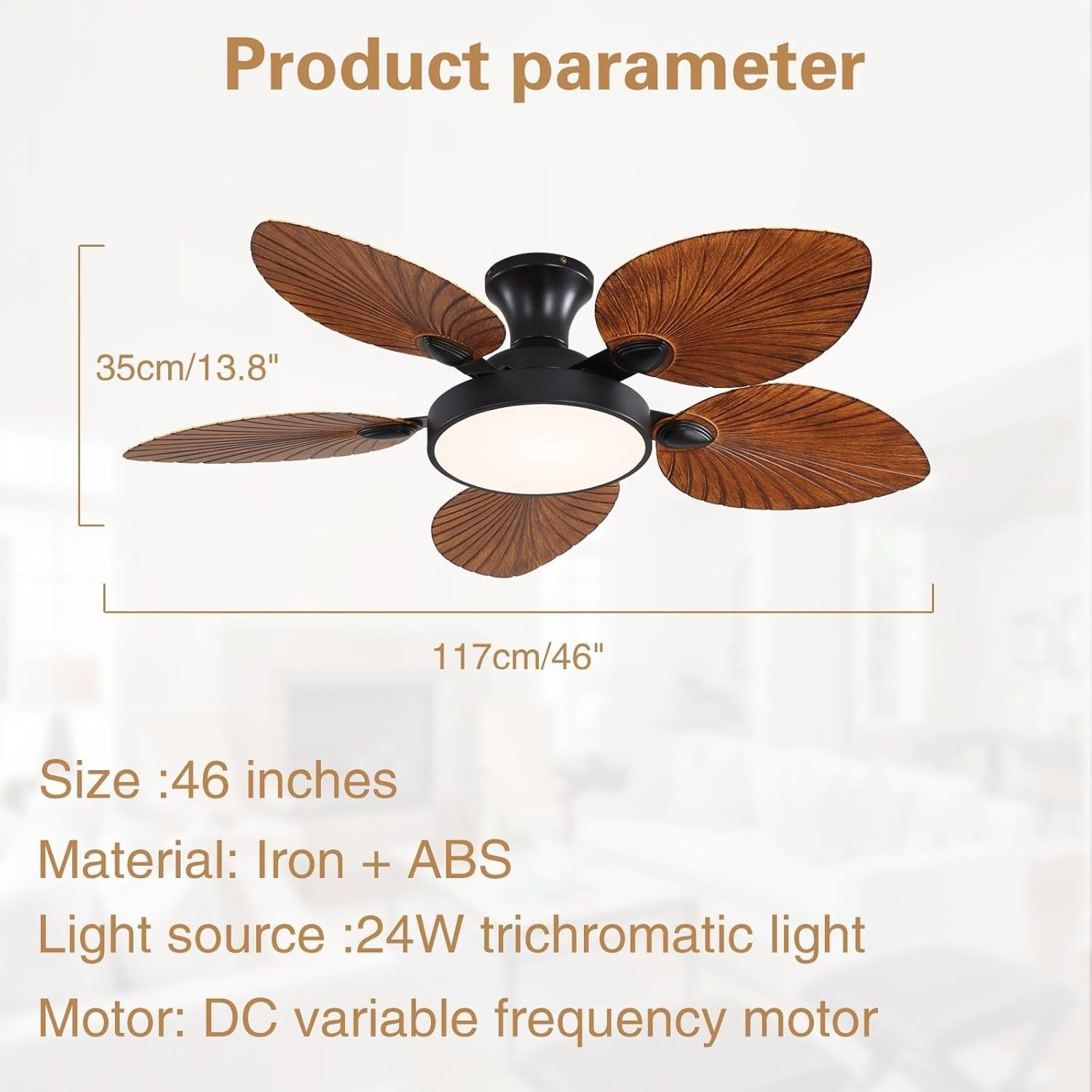 Fanyank 46" Tropical Ceiling Fan with Light, Palm Leaf, 6-Speed, Remote