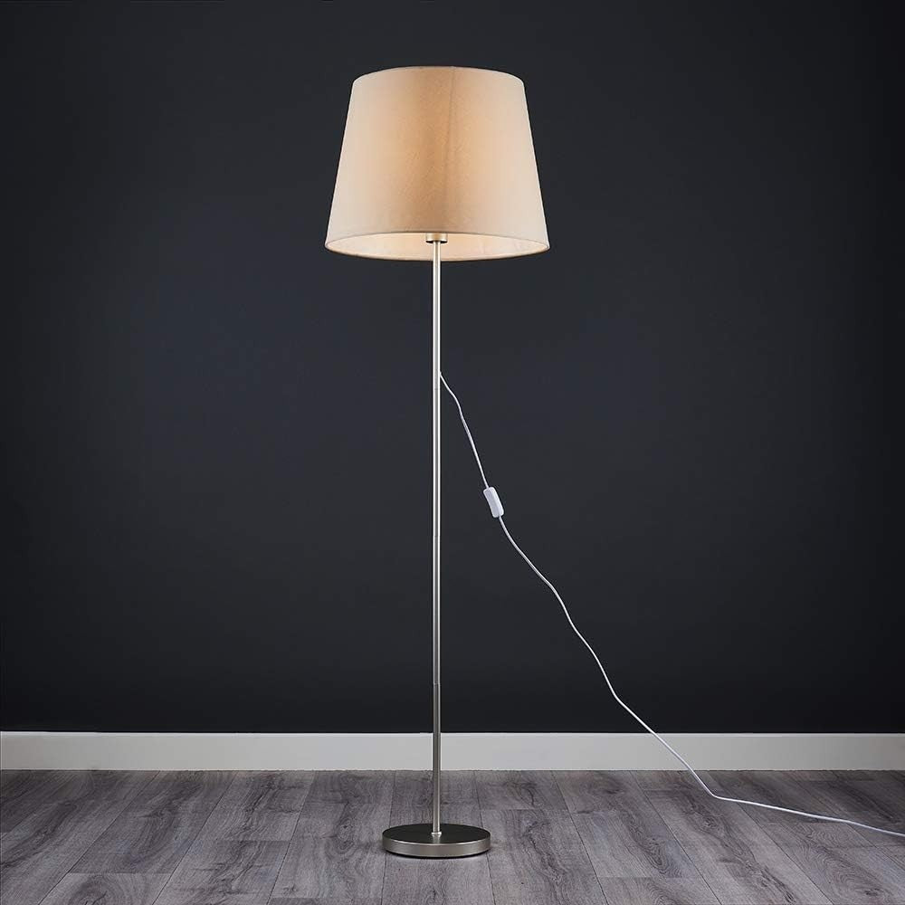 Modern Chrome Floor Lamp Tall Standing Light Beige Shade E27 Bulb