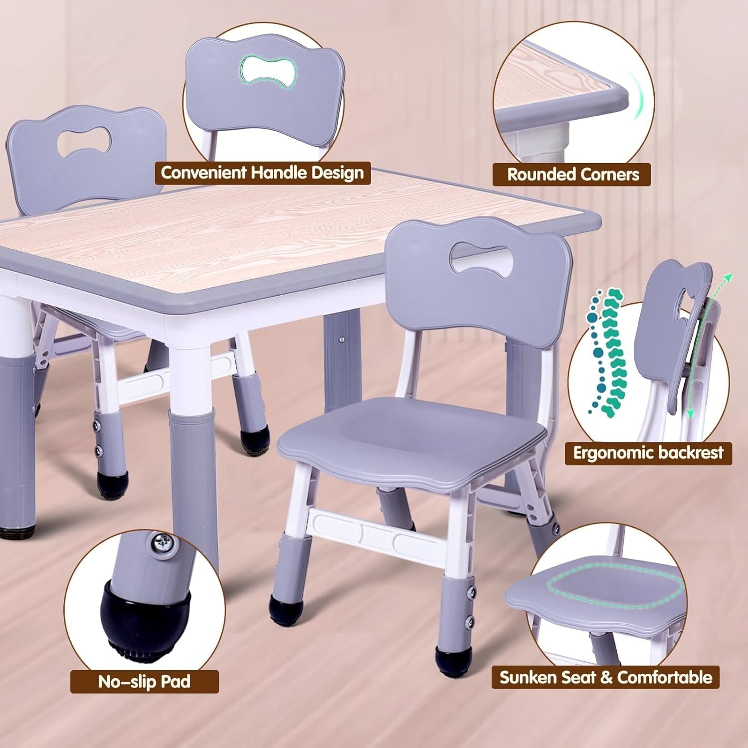 Kids Adjustable Table & 2 Chairs Set – Study, Play, Craft Desk Age 3–8