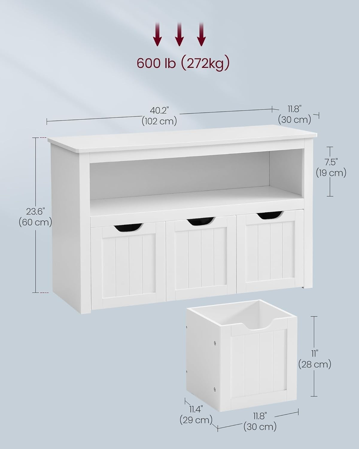 White Kids Toy Storage Cabinet with Wheels – 3 Drawer Bookcase Unit