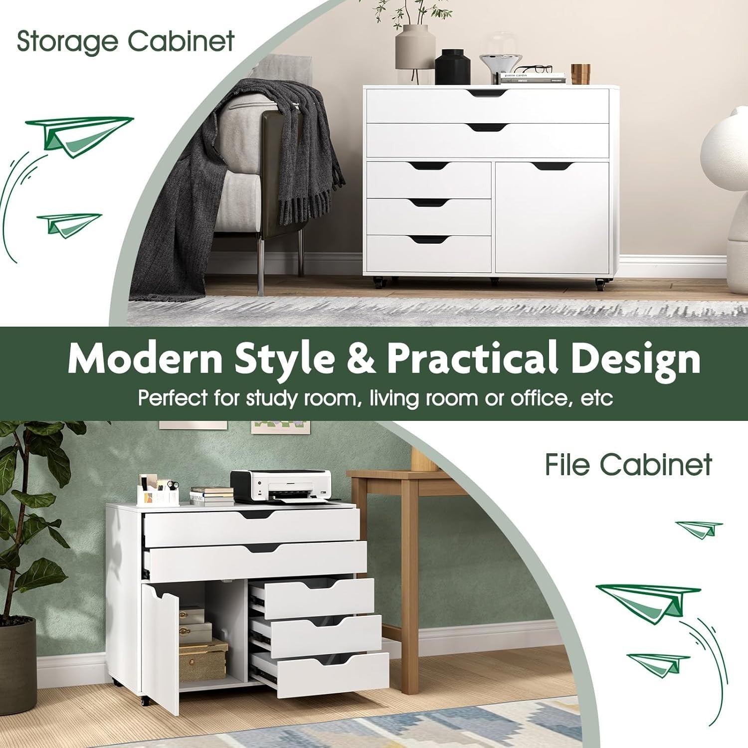 White Mobile File Cabinet 77x40x64cm 5 Drawer Printer Stand