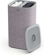60L Dual Laundry Basket with Lid Removable Washing Bags Modern Grey Fabric