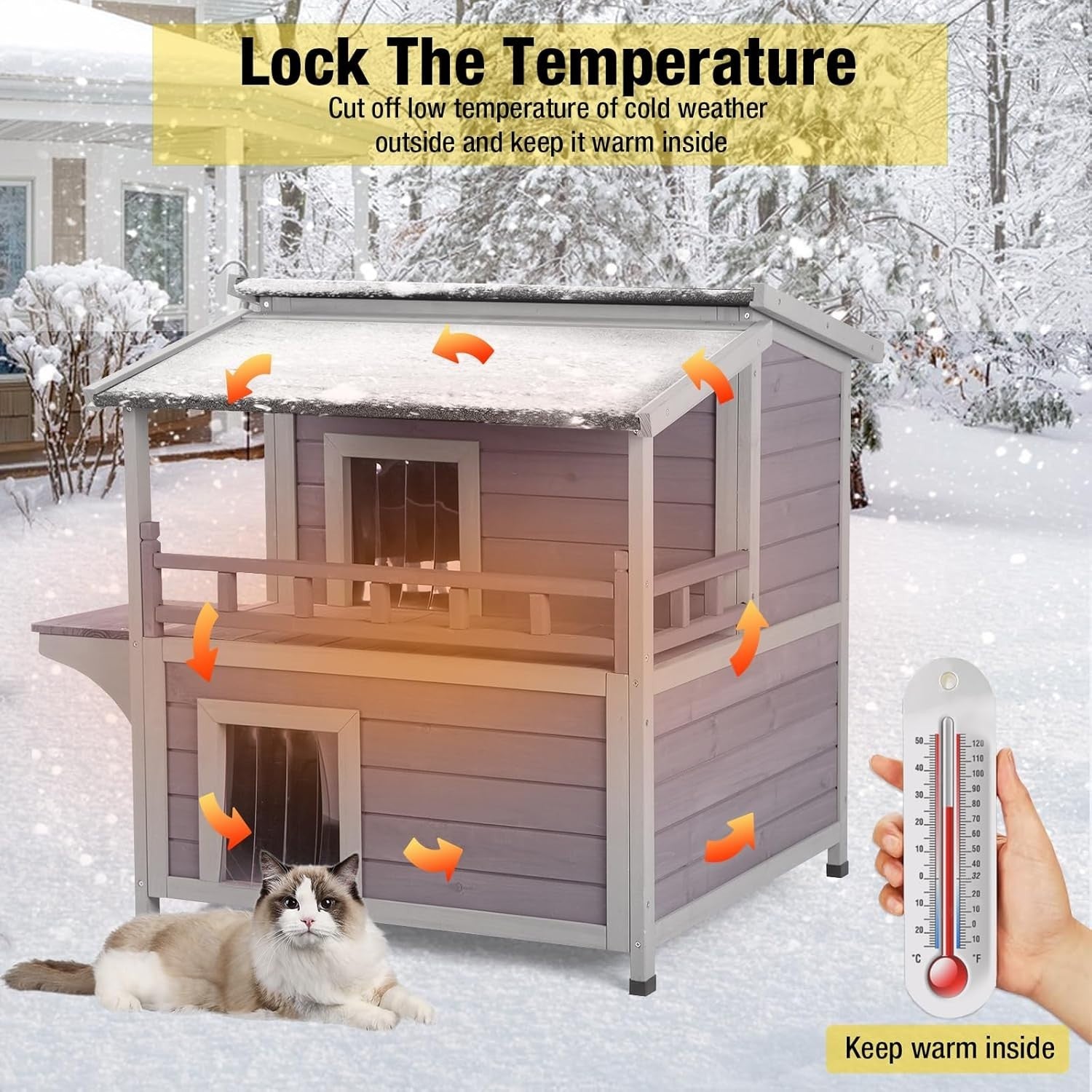 Insulated Outdoor Cat House Weatherproof Shelter with Removable Floor & Liner