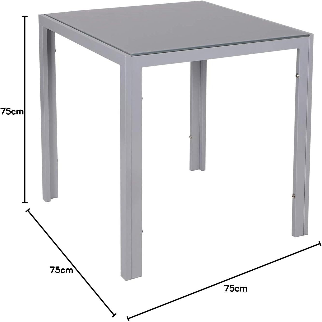 75cm Square Glass Dining Table Grey Tempered Metal Frame Kitchen Table