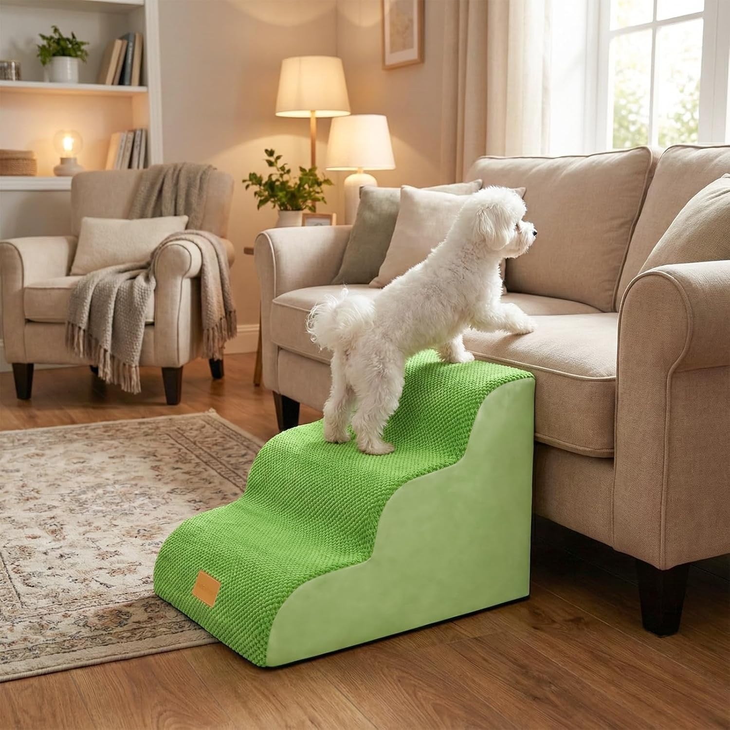 3 Step Dog Stairs for Bed Non Slip Foam Pet Ramp 57x40cm