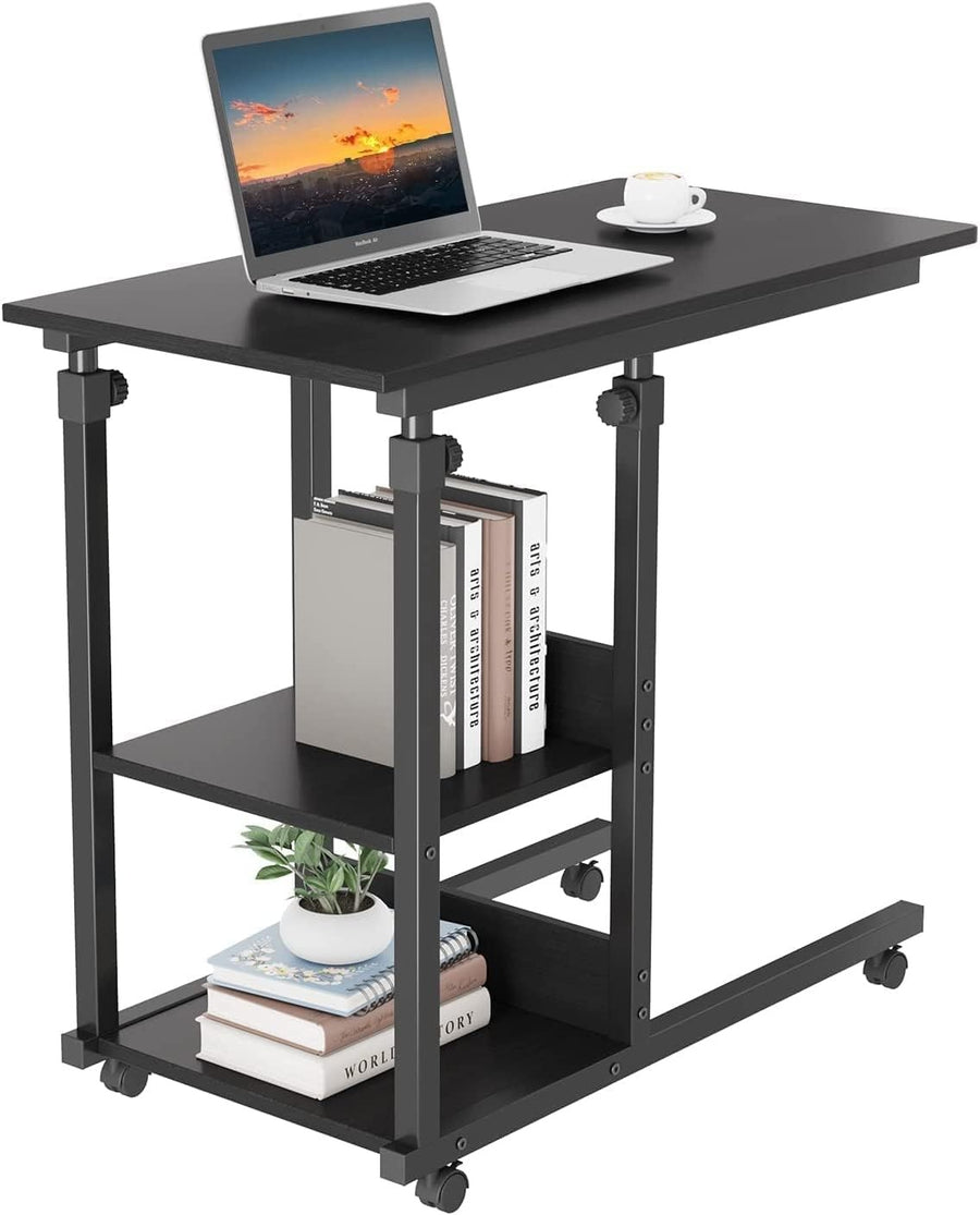 C Shaped Side Table Height Adjustable Sofa Bed Laptop Desk Black Wheels