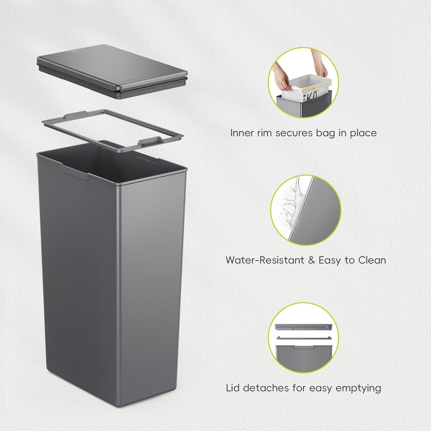 Slim 40L Kitchen Recycling Bin Touch-Top Lid Plastic Waste Sorter