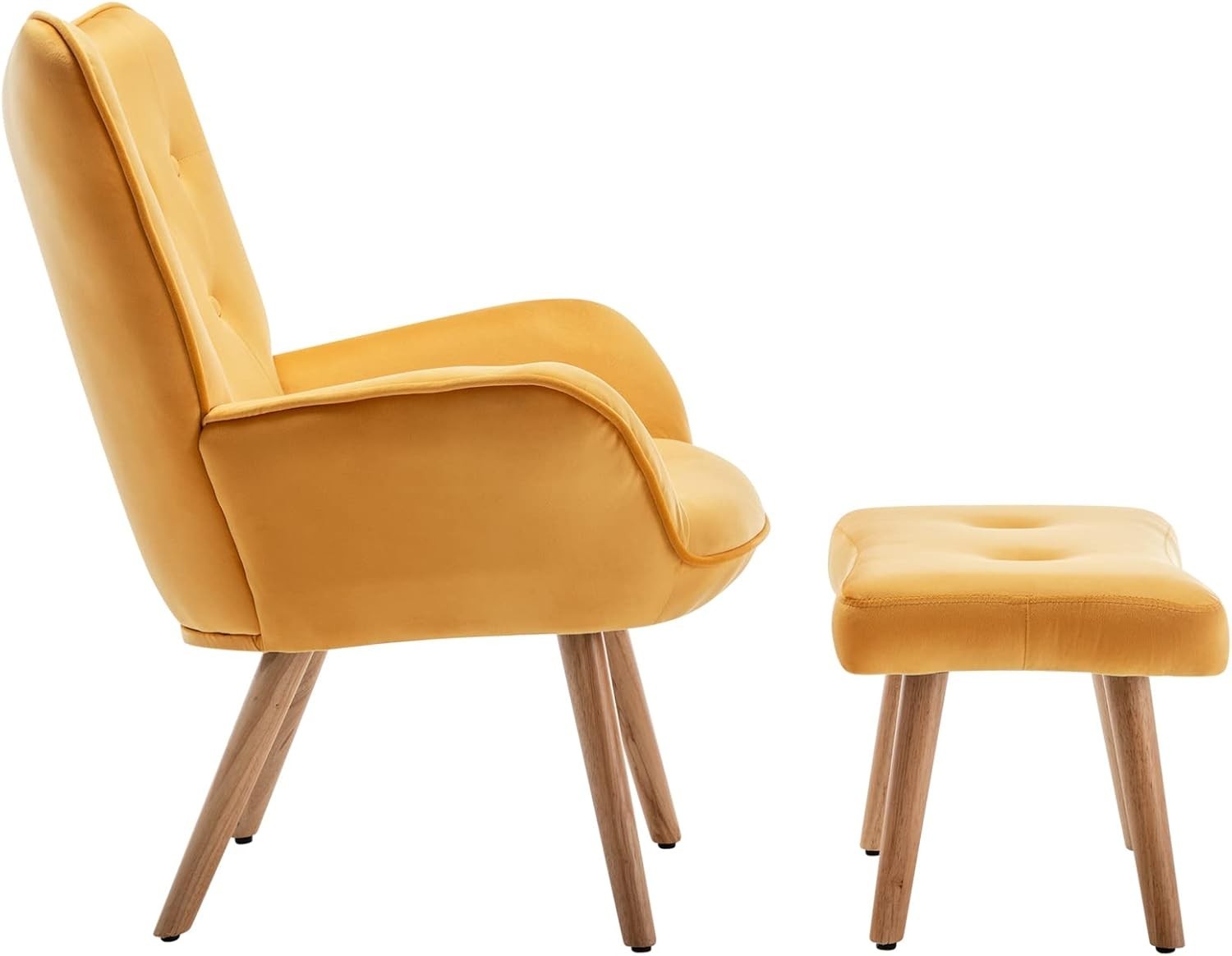 Yellow Velvet Armchair with Footstool, Comfy Reading Lounge Chair Set