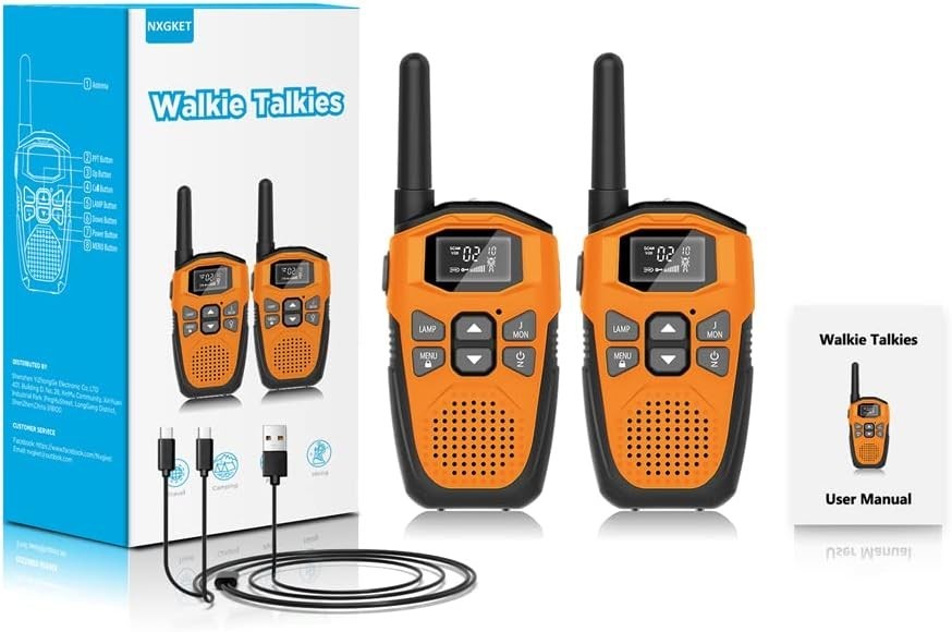 Long Range Walkie Talkies Rechargeable 2 Pack VOX 16 Channel USB-C