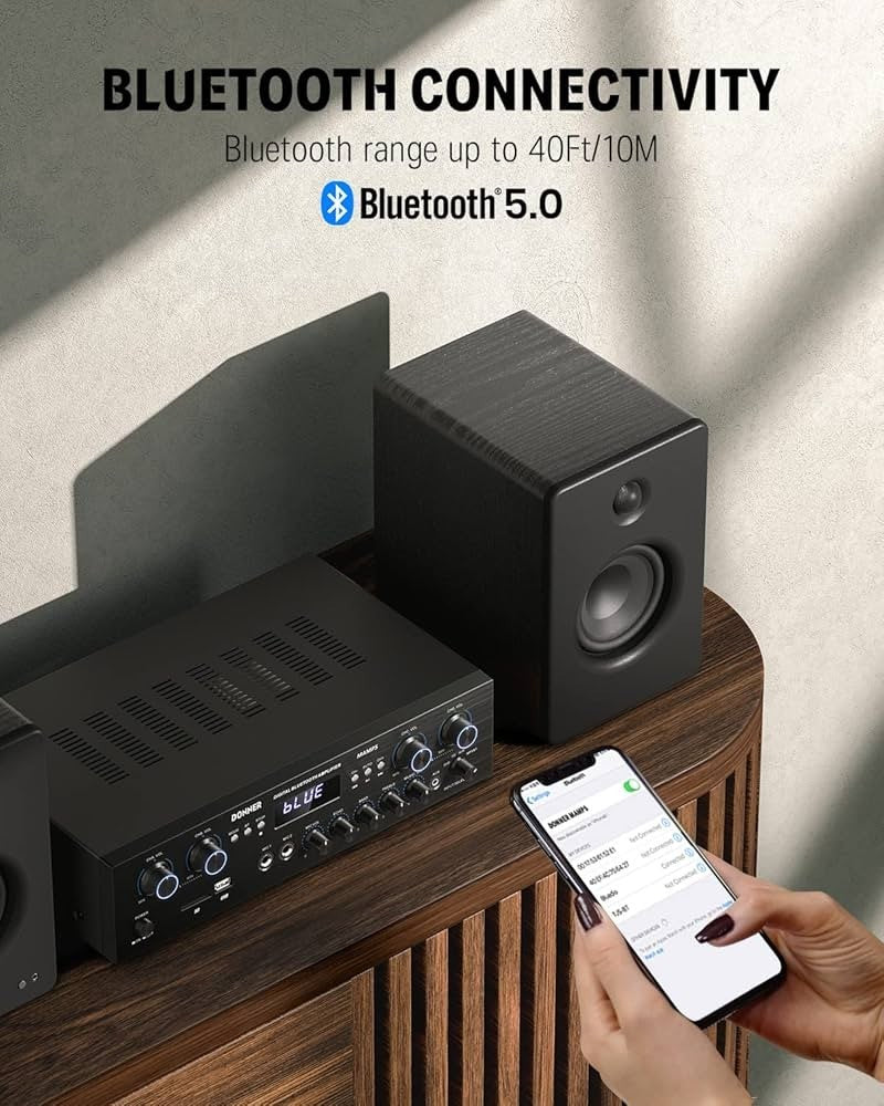 440W Bluetooth Stereo Amplifier Receiver 4CH Hi-Fi Amp USB FM EQ LED Remote