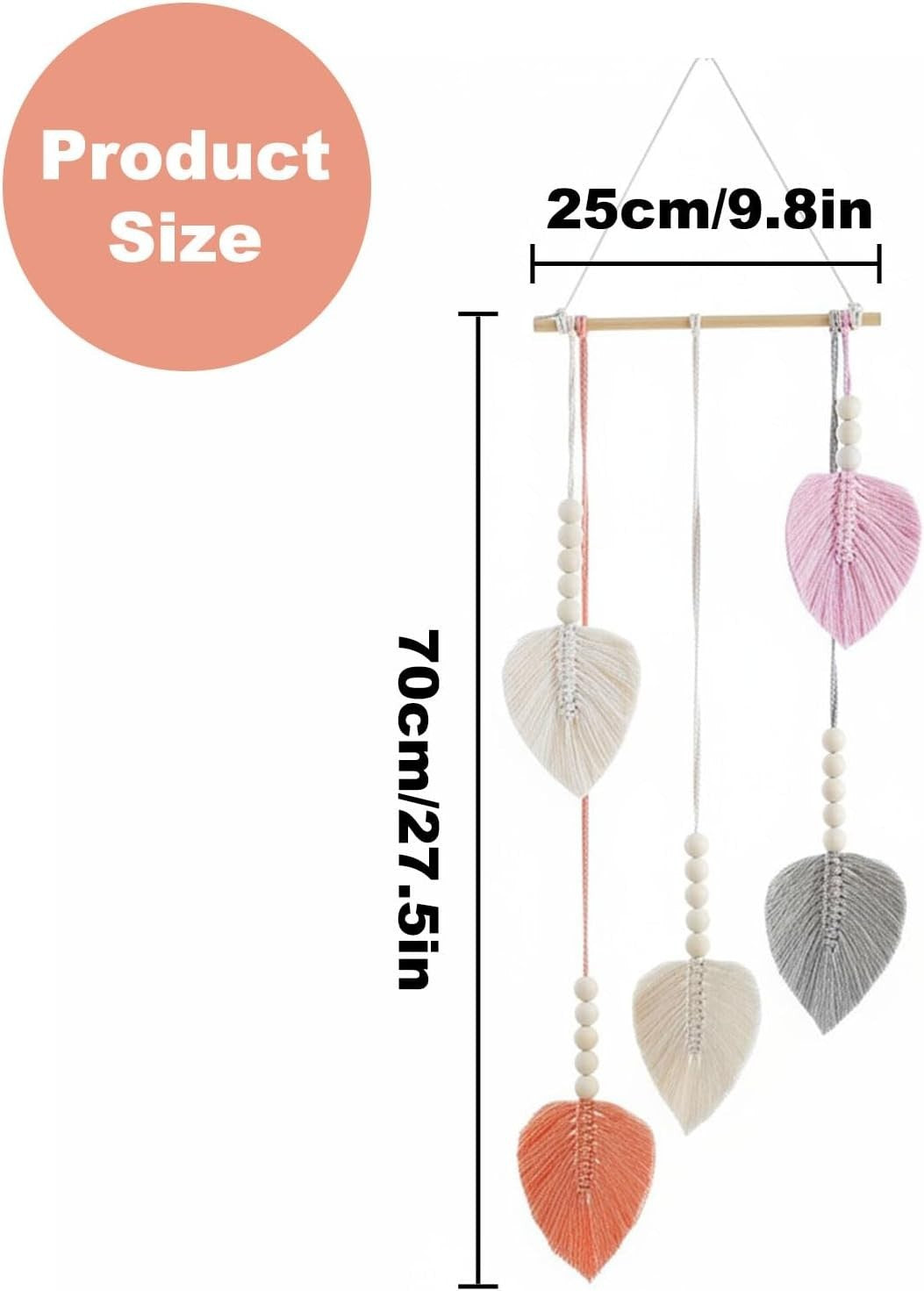 Pink Leaf Macrame Wall Hanging 25x70cm Boho Tassel Tapestry