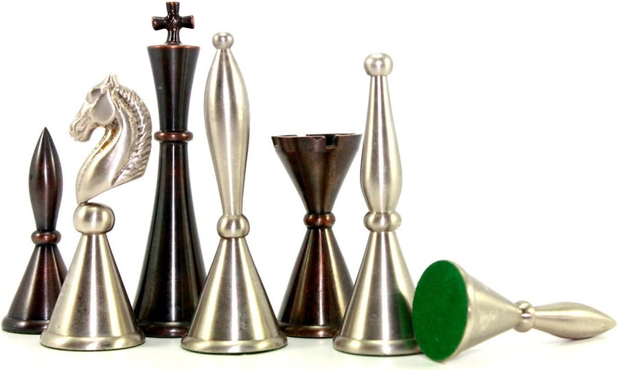 4" Brass Chess Pieces Set Handmade Silver & Copper Staunton Style Luxury Upgrade