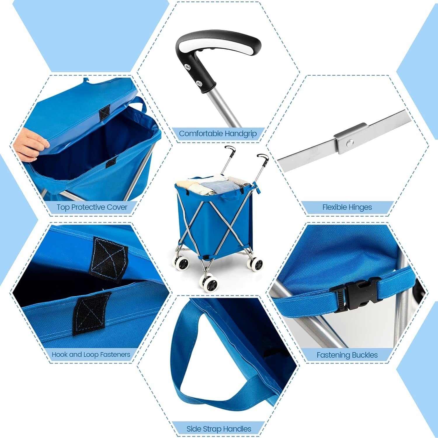 Extra Large 90L 8-Wheel Folding Shopping Trolley Cart Blue