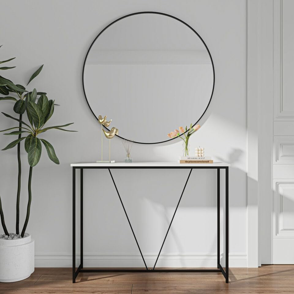 Modern Slim Wooden Console Table with Display Shelf, 100cm, White