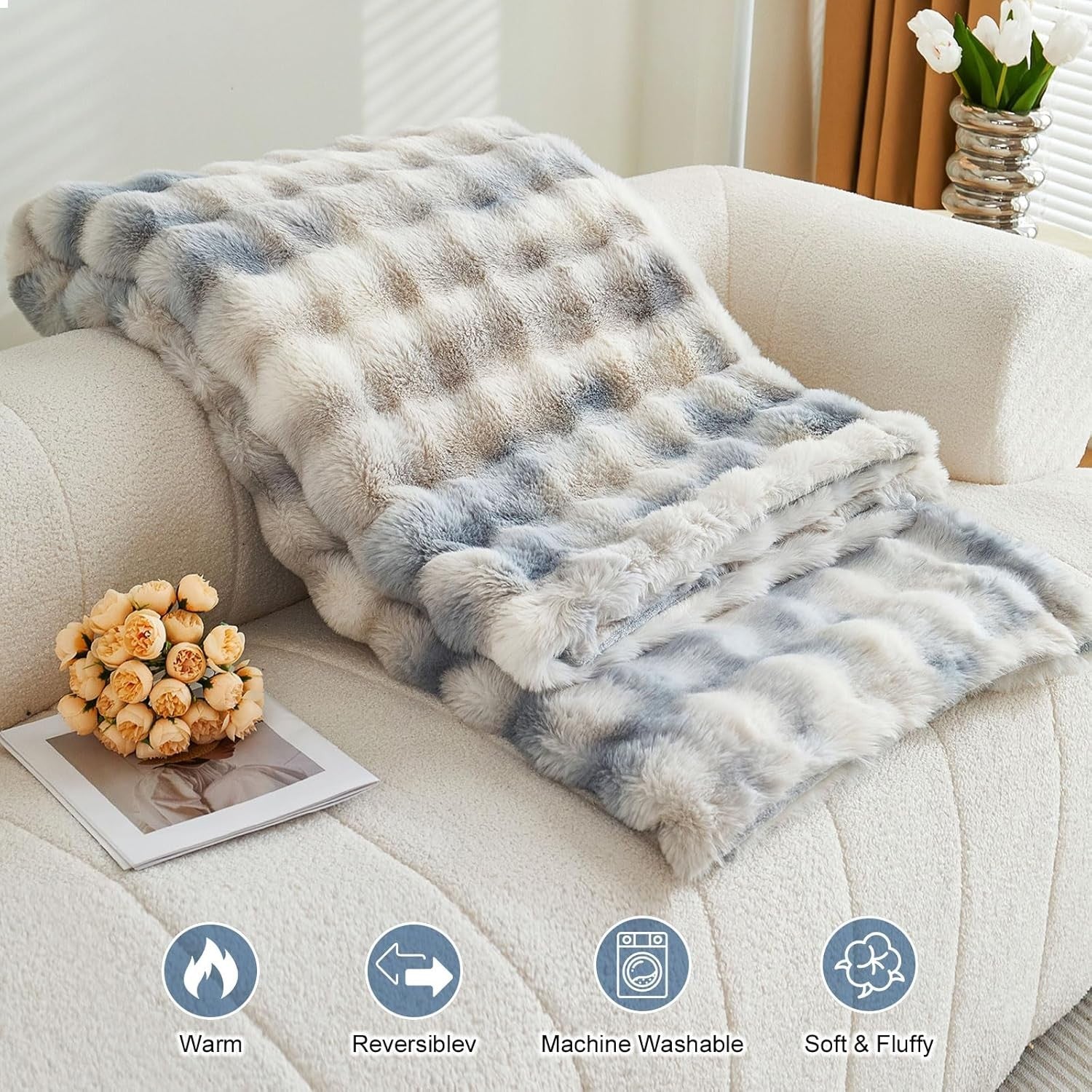 Luxury Thick Plush Fleece Throw Blanket Soft Warm Sofa Bed Blue 100x160cm
