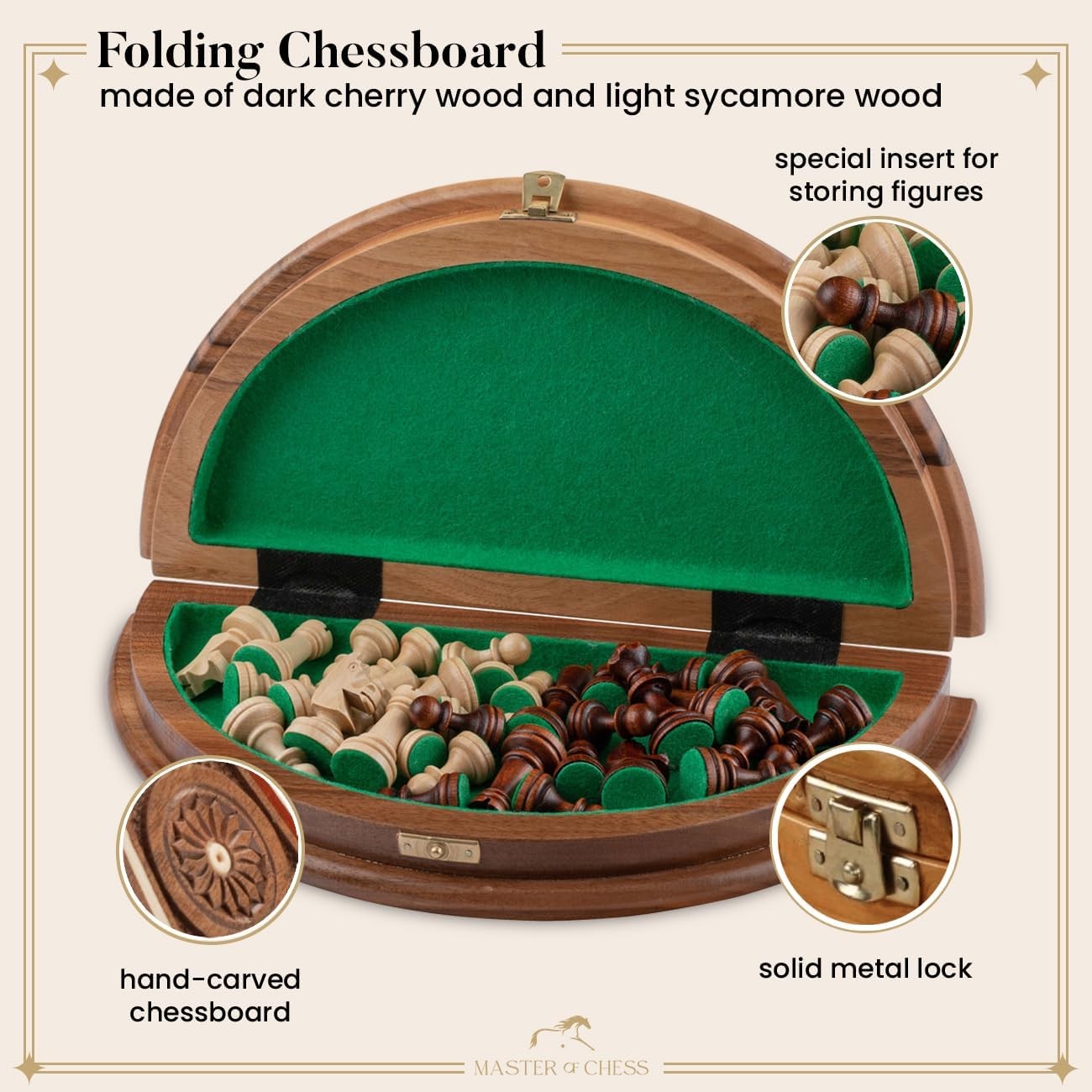 35cm Handcrafted Wooden Chess Set | RUBY Sculpted Pieces | Portable Luxury Board