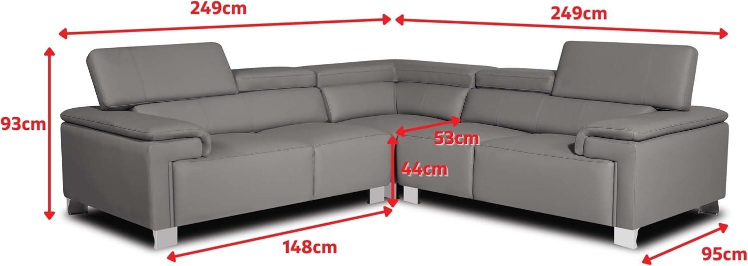 Genuine Leather 5-Seater L Shaped Corner Sofa with Adjustable Headrests
