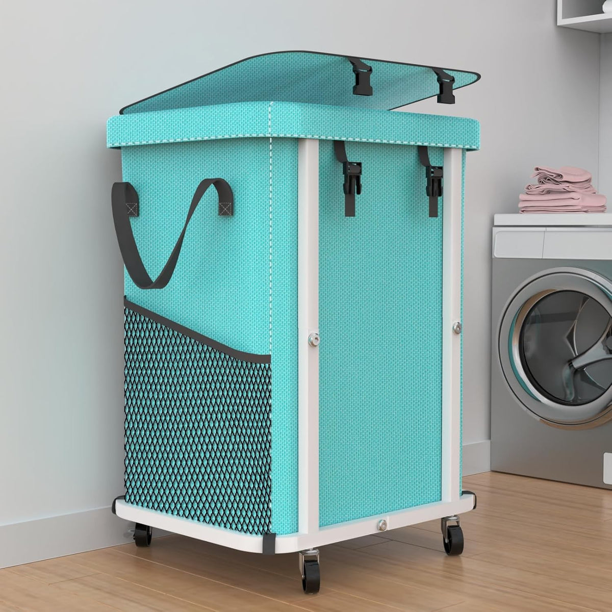 150L Large Blue Rolling Laundry Hamper Heavy Duty Laundry Basket with Wheels