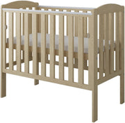 Space Saver Baby Cot with Drop Side Adjustable Height Grey Mini Crib Natural