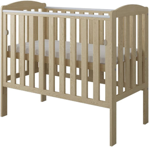 Space Saver Baby Cot with Drop Side Adjustable Height Grey Mini Crib Natural