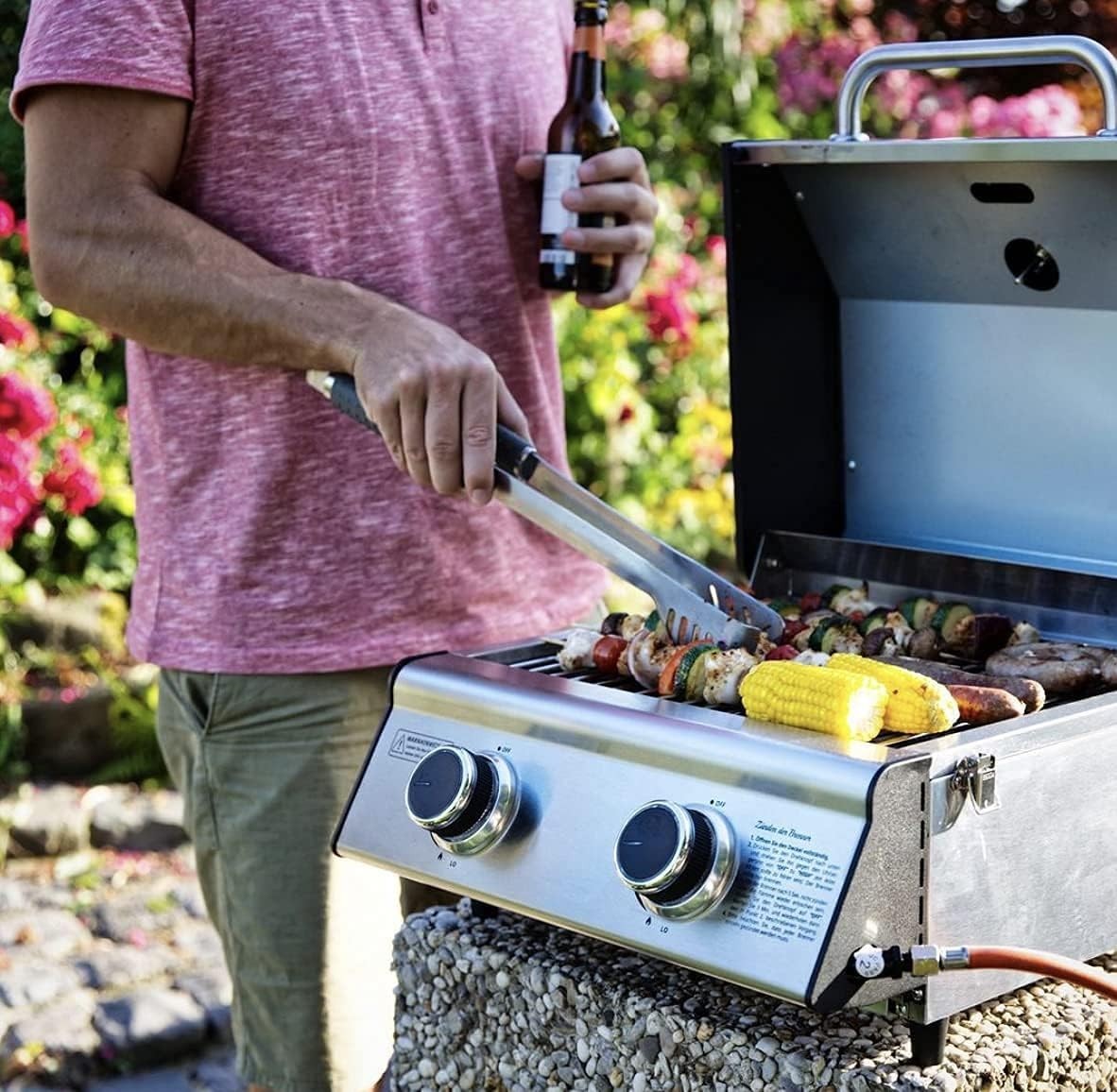 Stainless Steel 2 Burner Gas BBQ – Compact Tabletop Grill with Thermometer