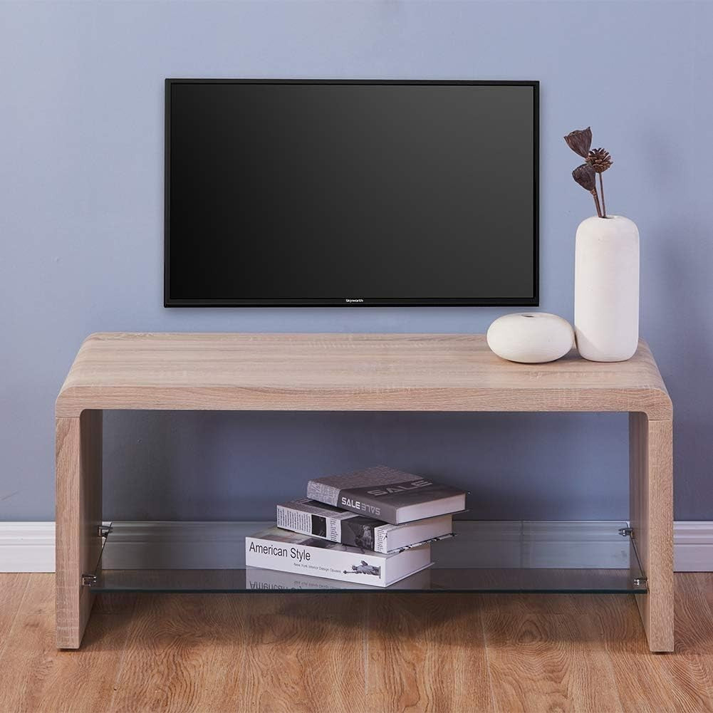 Modern Rectangular Coffee Table with Tempered Glass & Lower Shelf 100x45x45cm