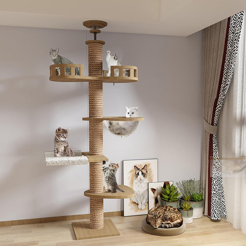 Floor to Ceiling Cat Tree Tower Adjustable Height Scratching Post Hammock