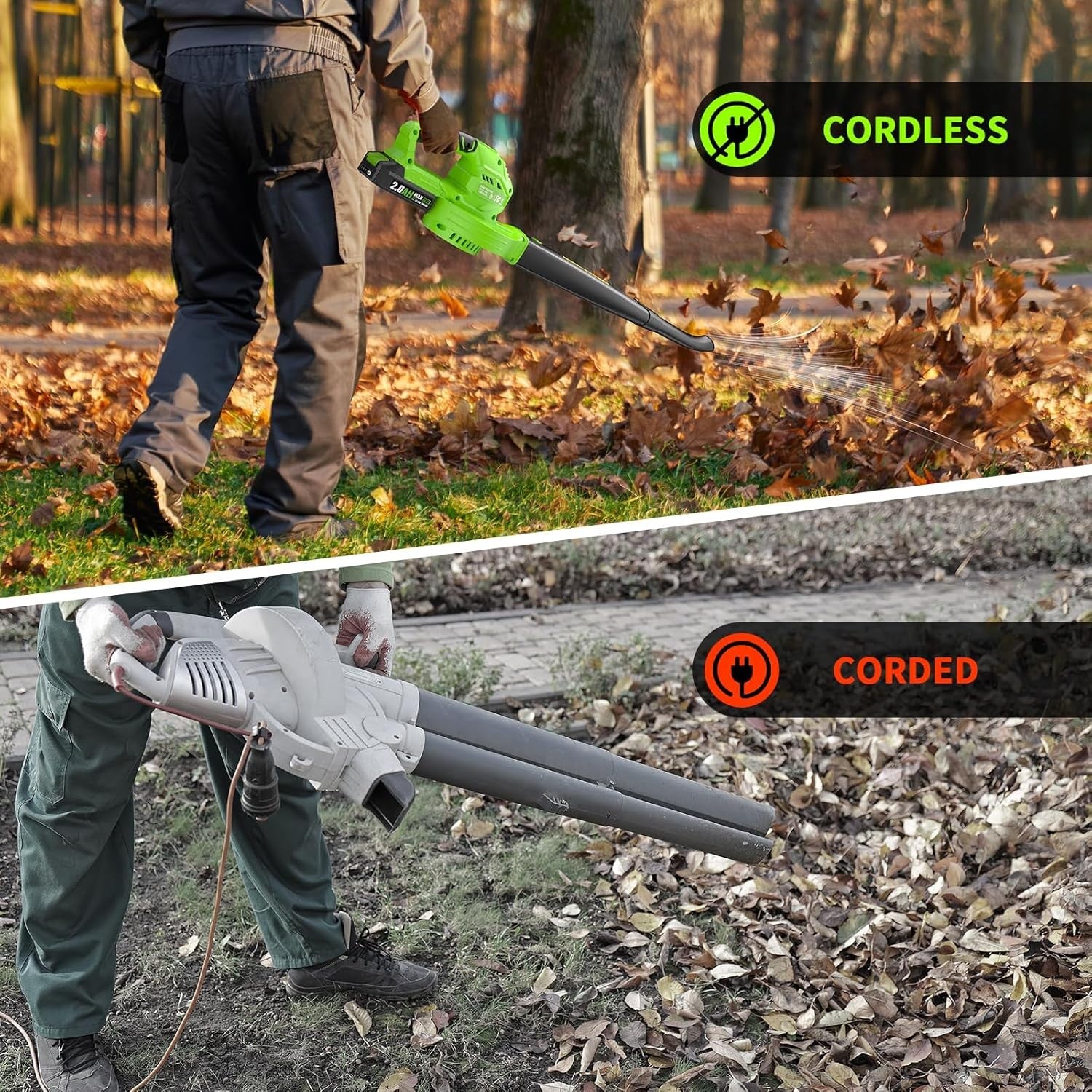 Cordless Leaf Blower 20V Dual Battery Lightweight 3 Speed Garden Cleaner