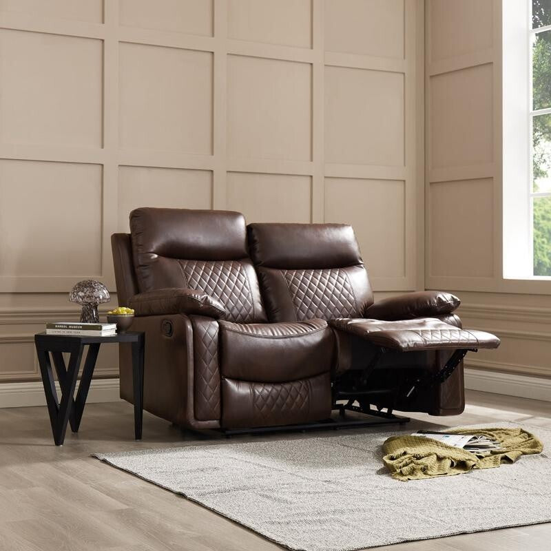 Brown Faux Leather 2 Seater Recliner Sofa Manual Padded Armchair UK