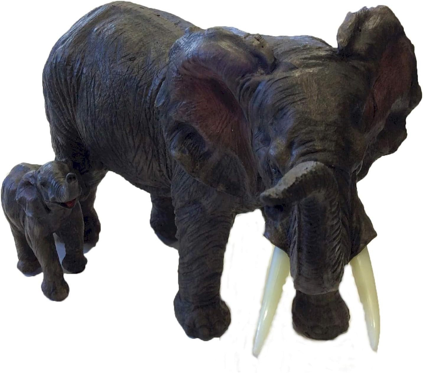 Mother & Baby Elephant Ornament Hand-Painted Resin Figurine Wildlife Home Decor