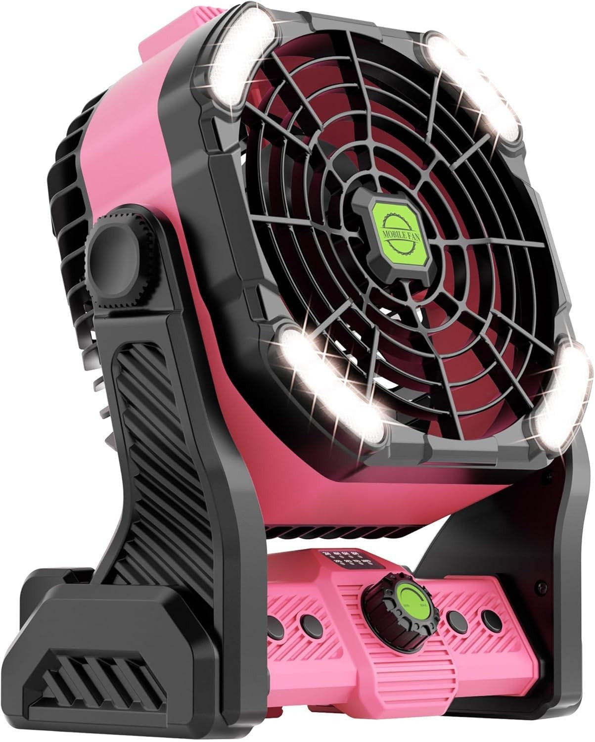 20000mAh Pink Camping Fan – Rechargeable 4-Speed Fan w/ LED Light & 270° Tilt