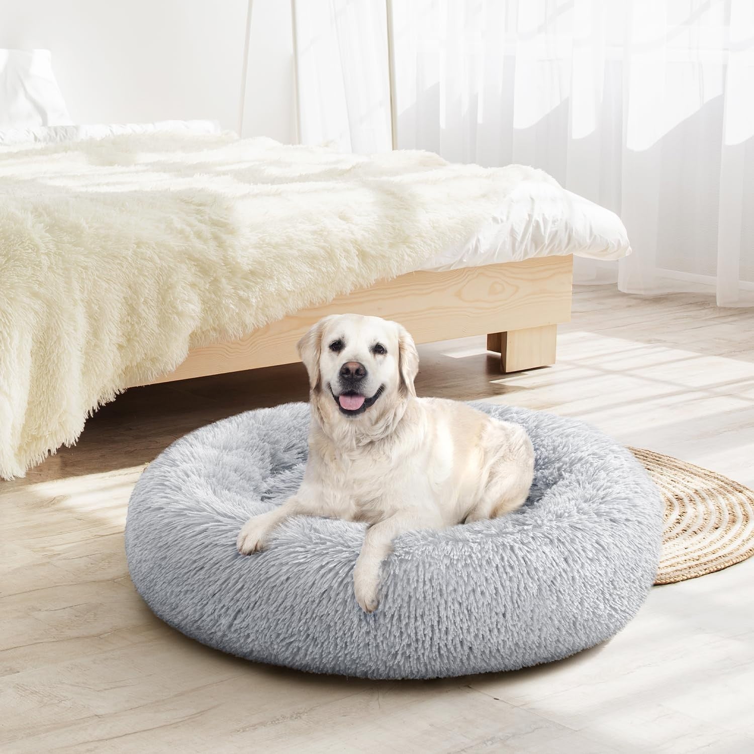 Calming Donut Dog Bed XL Large Washable Anti Anxiety Plush