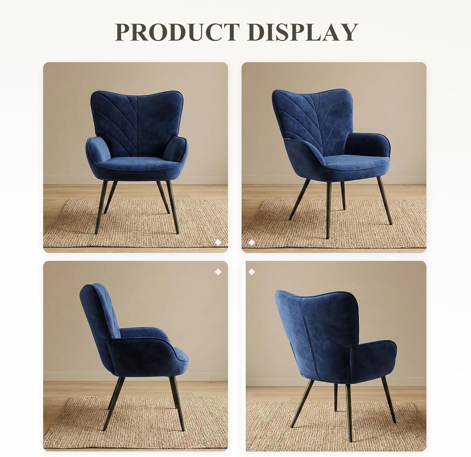 Blue Velvet Lounge Armchair Wide Seat Black Metal Legs