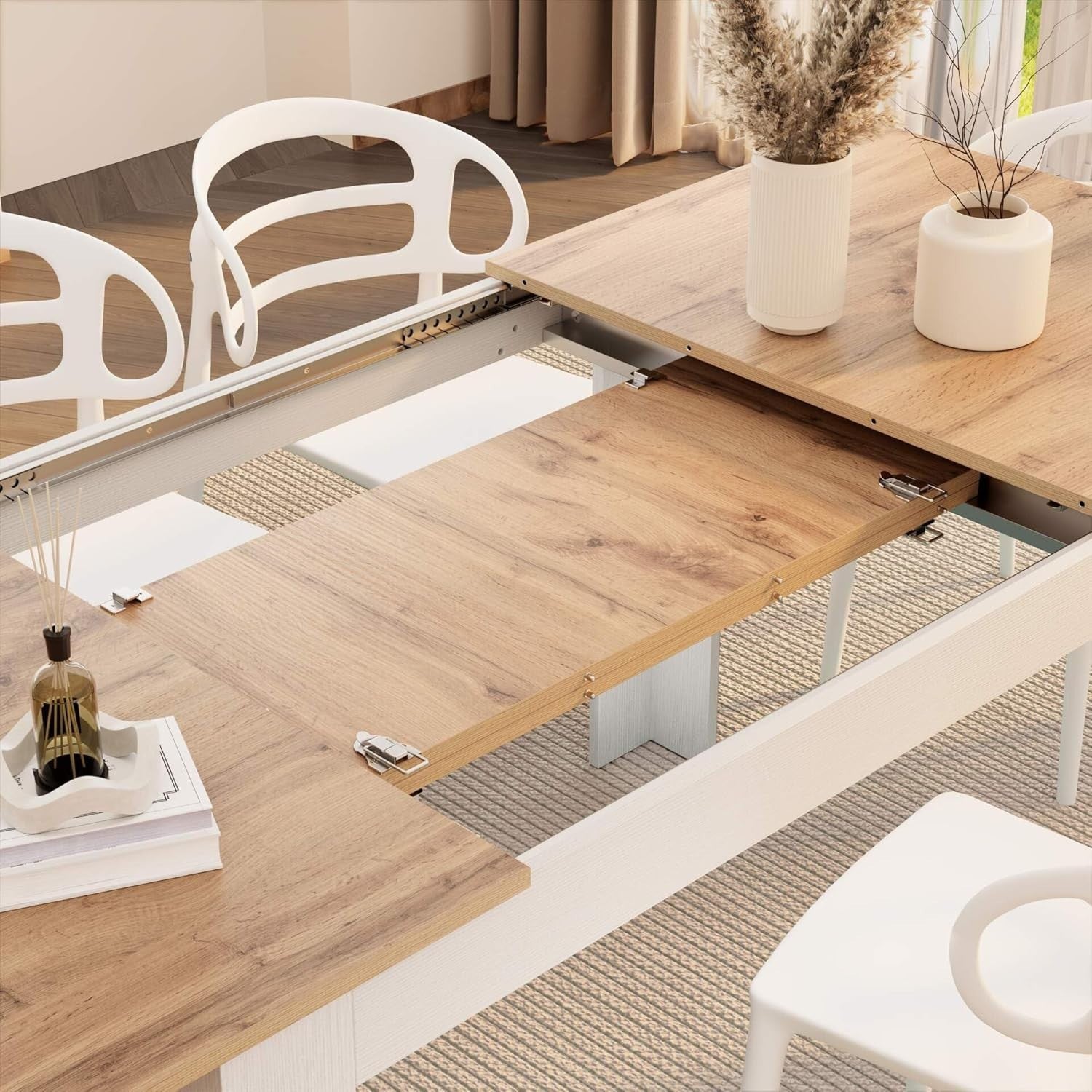 Extendable Rustic Oak Dining Table 140-220cm Modern Space-Saving Wood