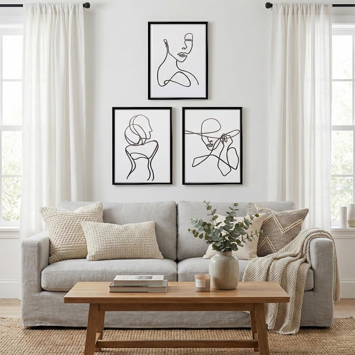 3PC Abstract Female Line Art Prints Minimalist Black White A4