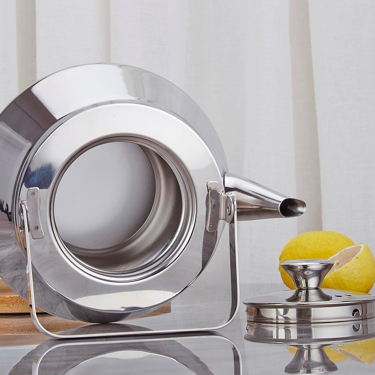 Stainless Steel Teapot 70oz 2L Tea Pot w/ Infuser Mirror Finish Silver