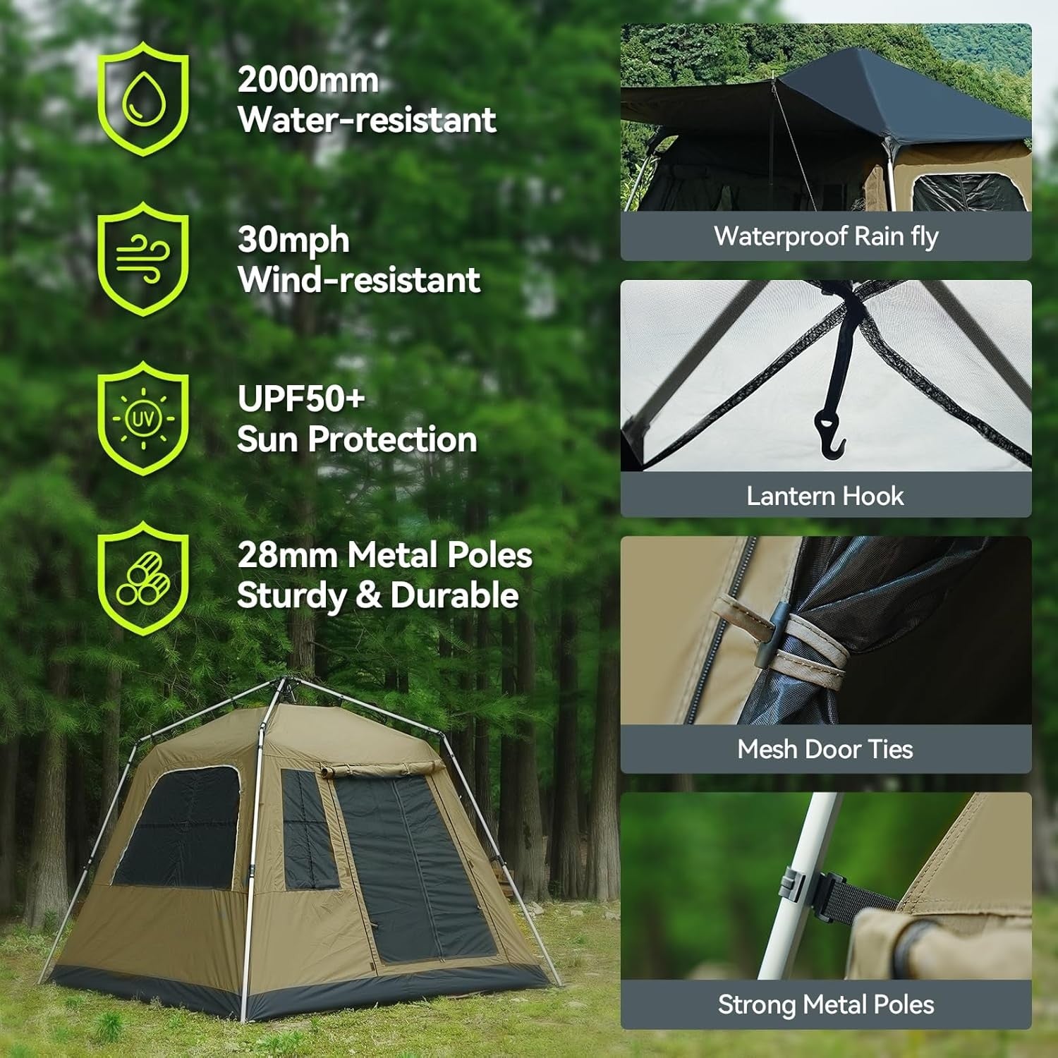 4 Person Pop Up Camping Tent Waterproof UV Dome w Sunshade
