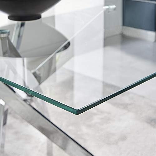 Glass Dining Table Set with 4 Cappuccino Grey Chairs Modern Chrome 120x70cm