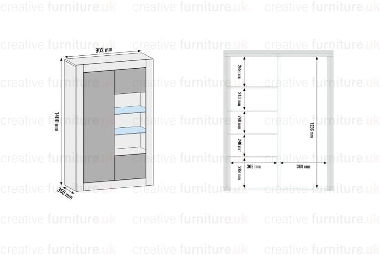 White LED Display Cabinet Gloss Sideboard Modern Storage 140cm Shelves