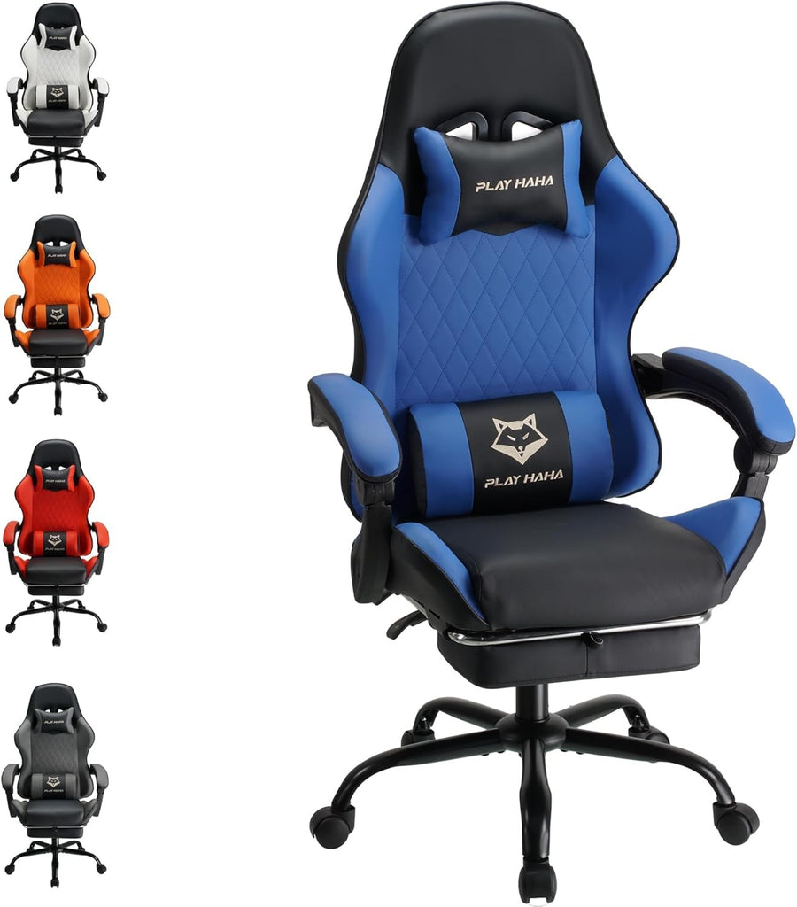 Reclining Gaming Chair w/ Footrest Ergonomic Office Desk Chair Blue